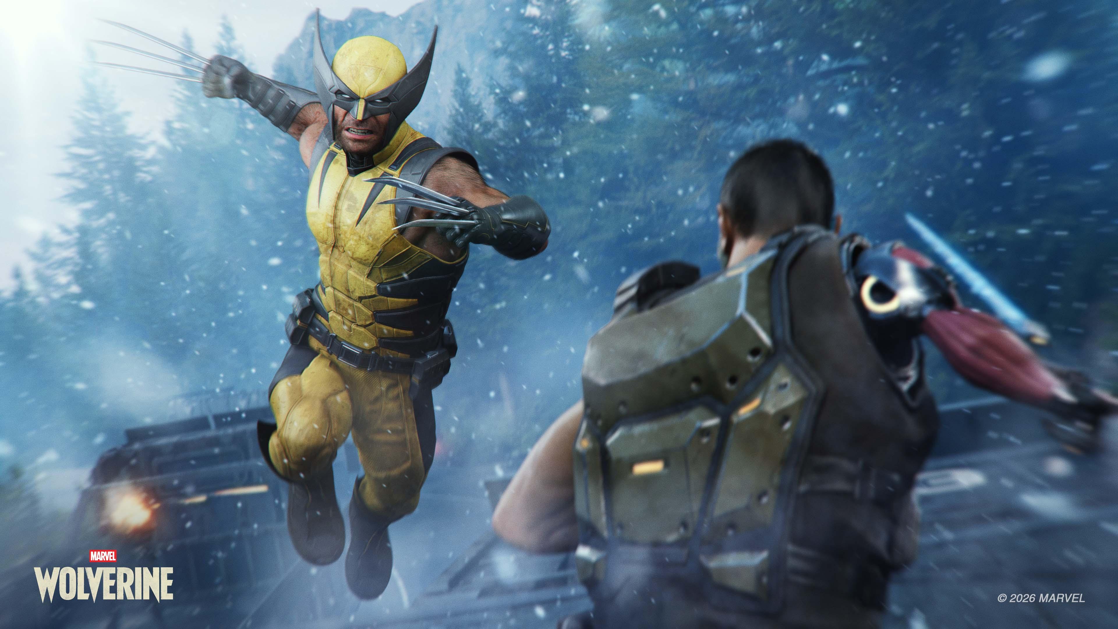 Marvel’s Wolverine: Logan se enfrenta a un Reaver sobre un convoy. Imagen oficial de PlayStation e Insomniac Games.